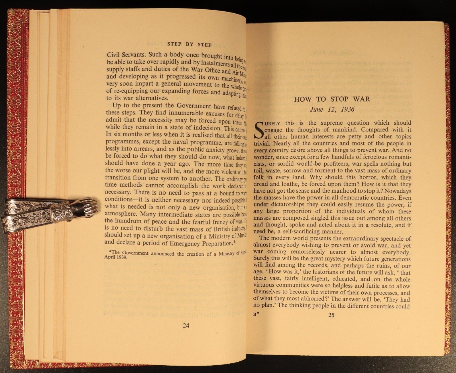 1947 Step By Step 1936-1939 by Winston Churchill Antique History Book Leather