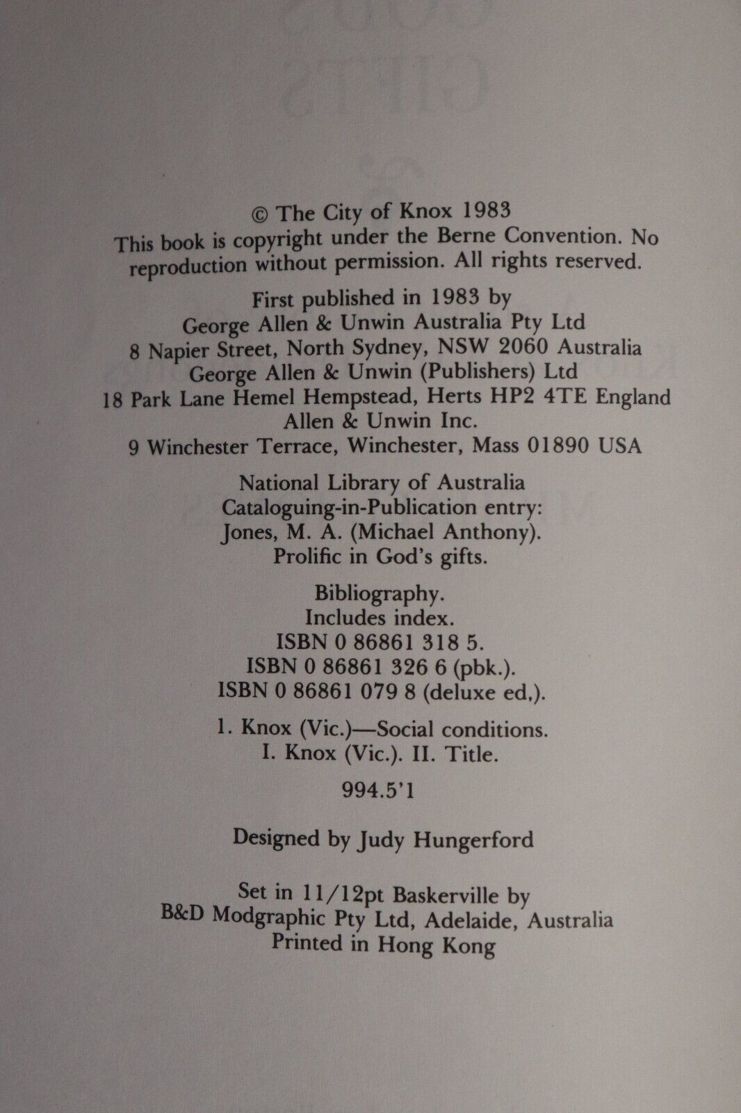 1983 Prolific In Gods Gifts: Knox & The Dandenongs Australian Local History Book