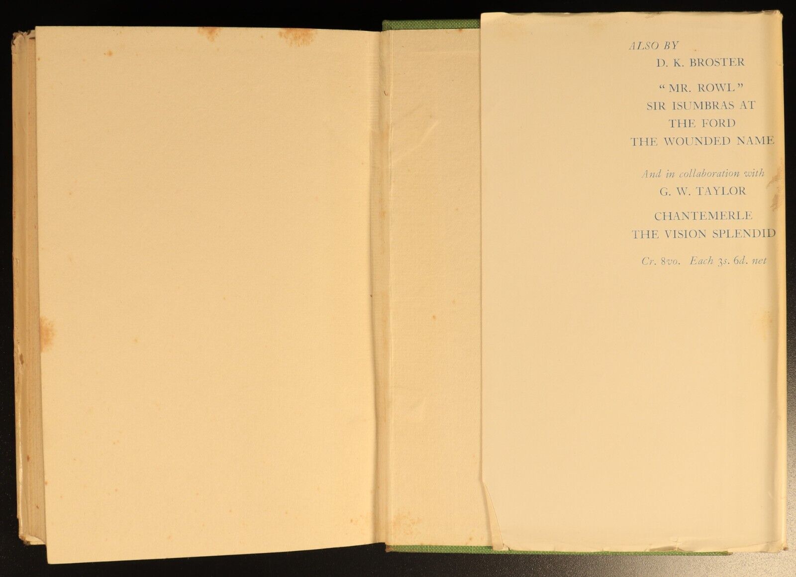 The Vision Splendid by D.K. Broster & Taylor 1929 Antique British Fiction Book