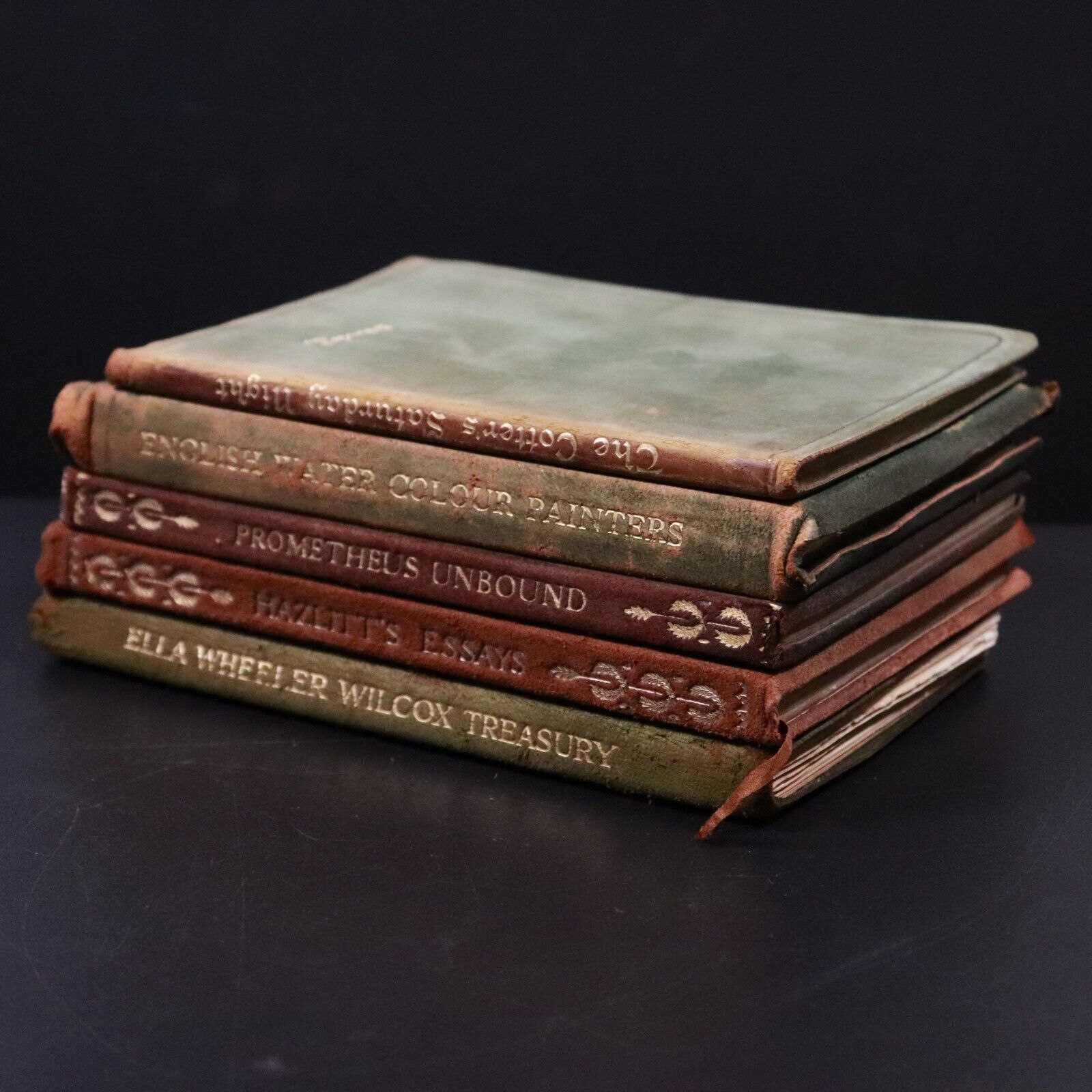 c1905 5vol Suede Classic Literature Book Collection - Shelley Burns Wilcox etc