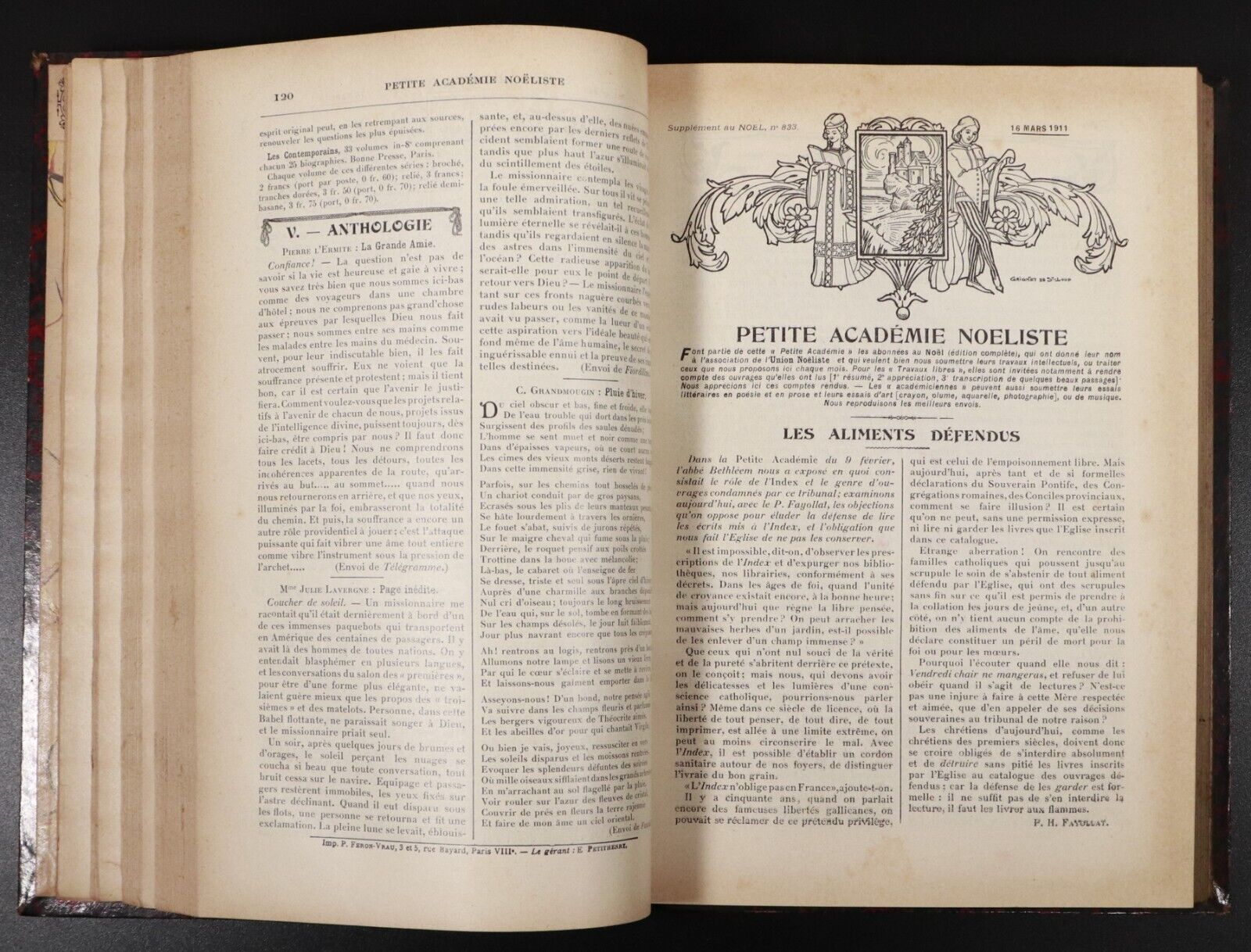 1911 Petite Academie Noeliste Antique French Literature Magazine Book Scarce