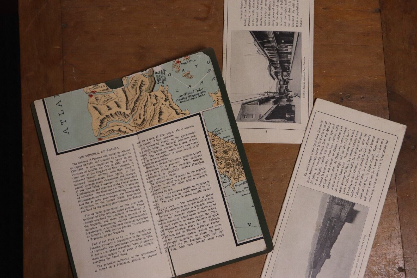 c1918 Bird's Eye View of the Panama Canal and Map of Panama Antique Map