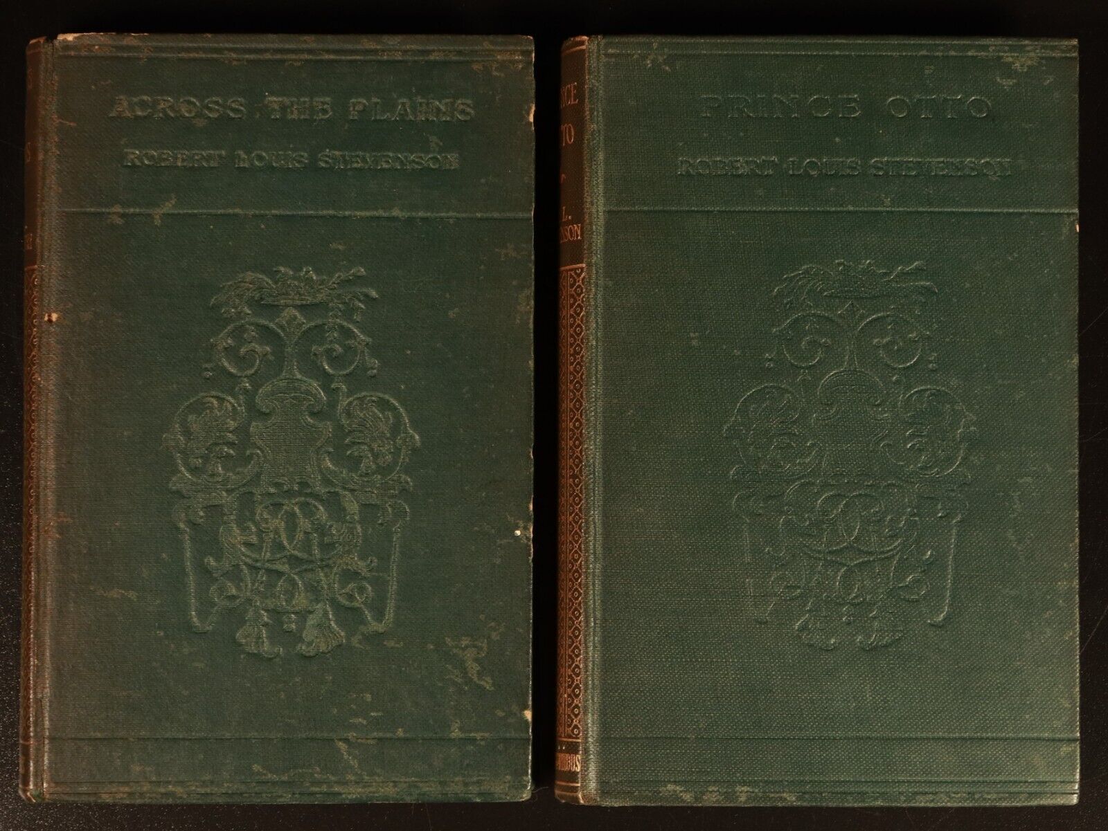 1910 2vol Prince Otto & Across Plains by R.L. Stevenson Antique Literature Books