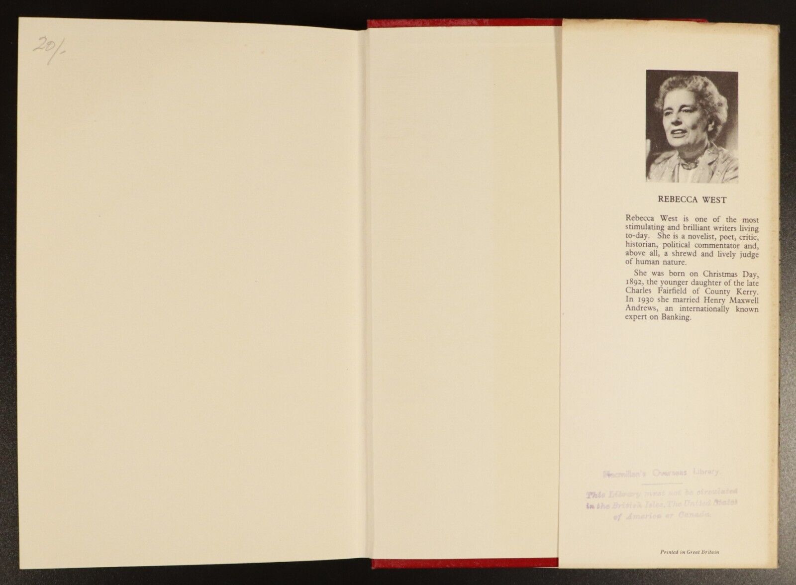 1957 The Fountain Overflows by Rebecca West British Fiction Book