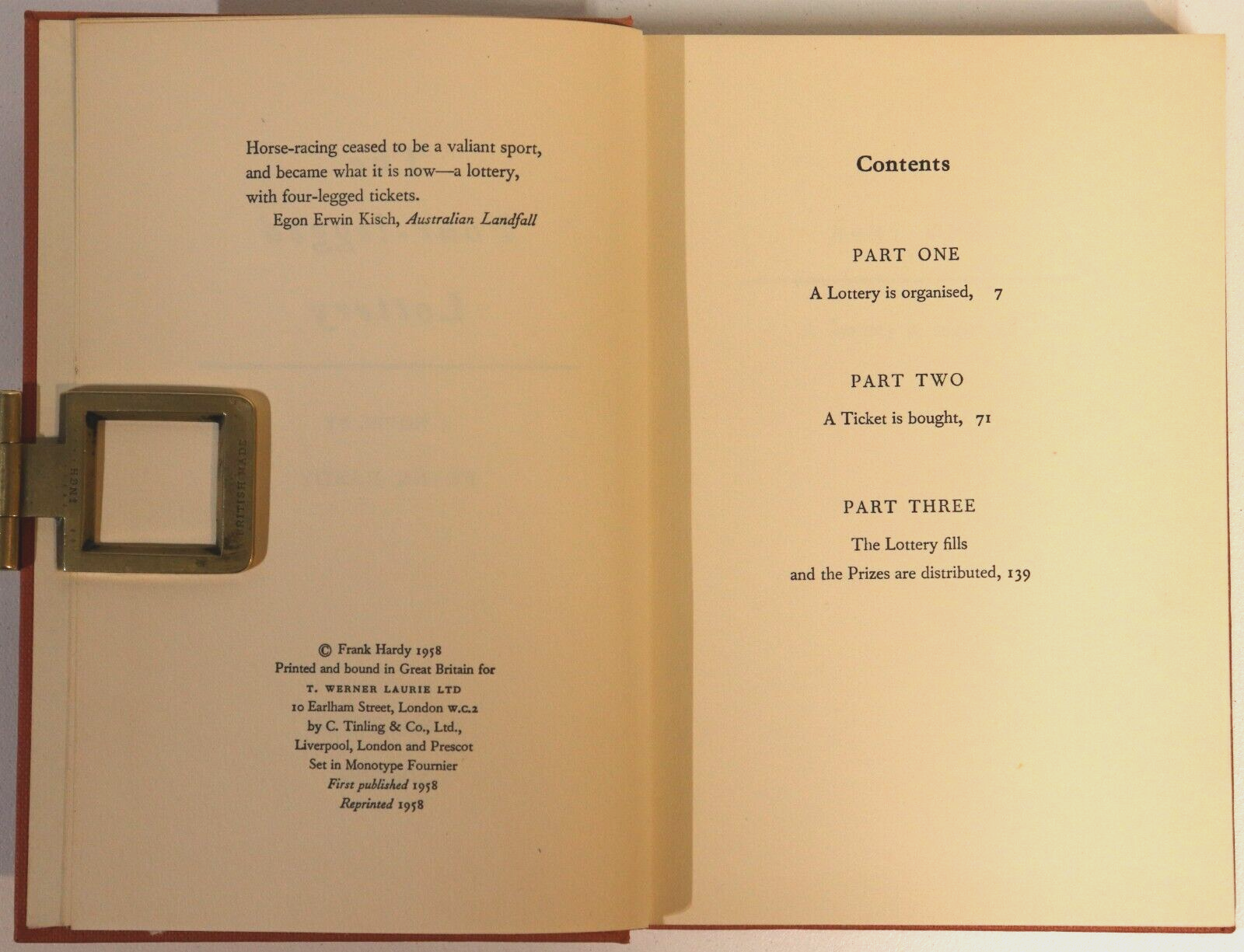 1958 The Four-Legged Lottery by Frank Hardy Australian Fiction Book