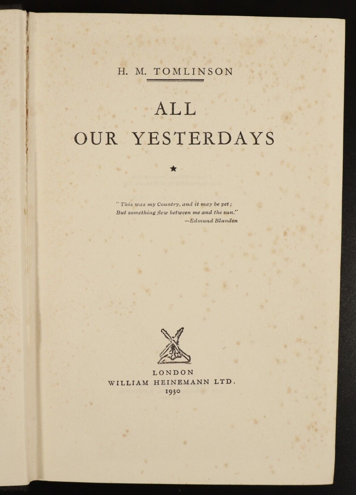 1930 All Our Yesterdays by H. M. Tomlinson Antique British Fiction Book