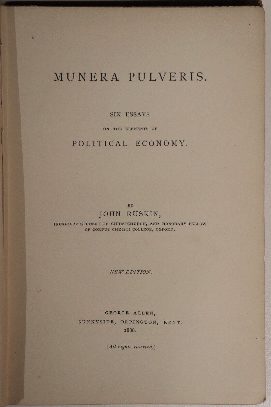 1886 Munera Pulveris by John Ruskin Antique British Political History Book