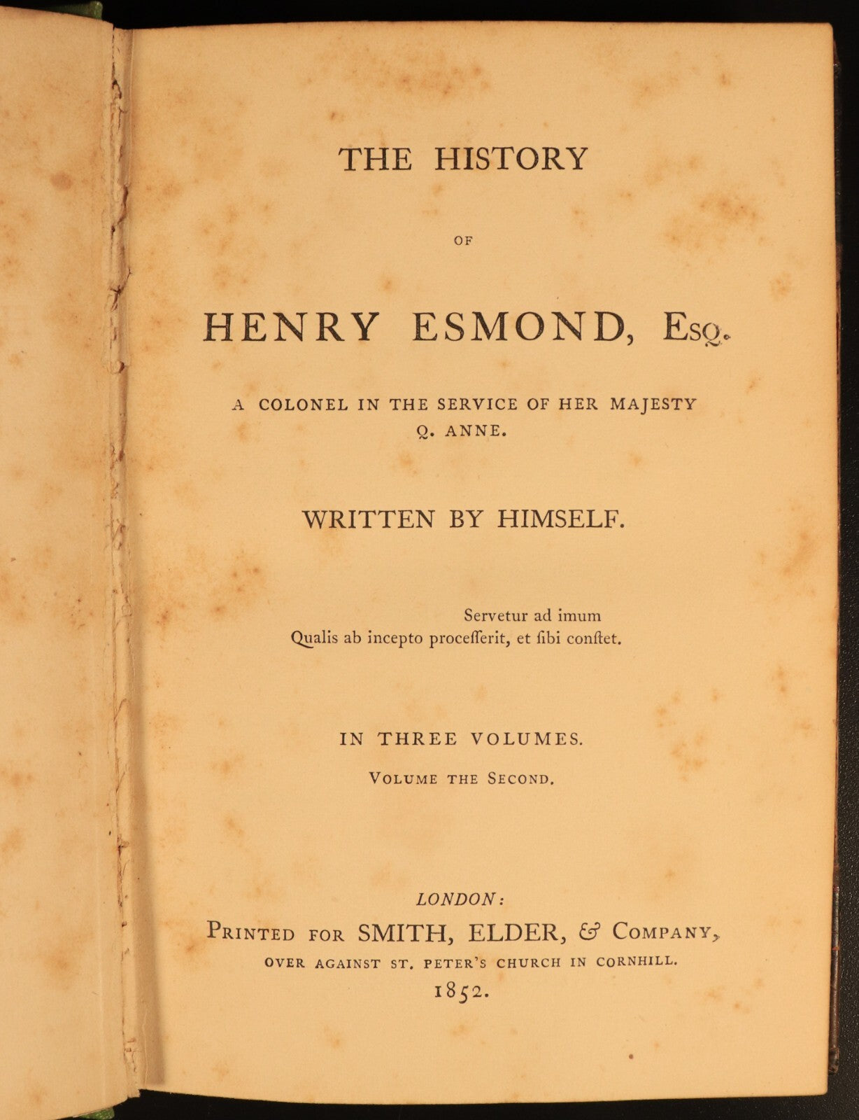 1852 3vol History Of Henry Esmond by Thackeray Antique Fiction Book Set 1st Ed.