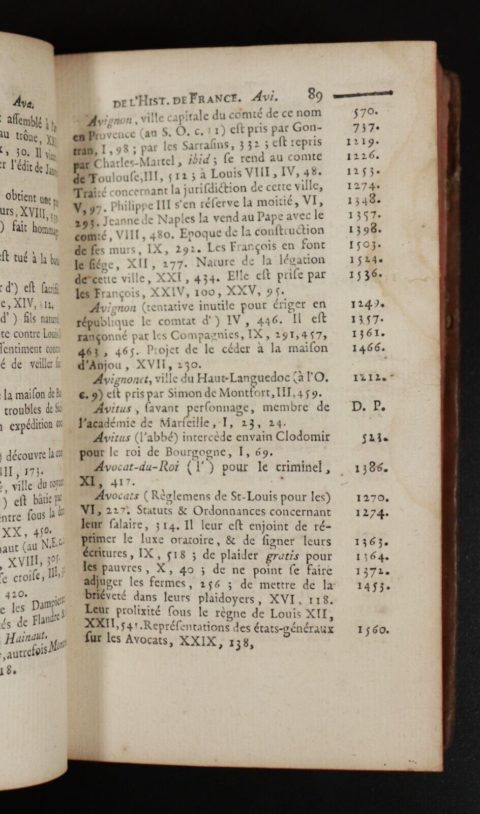 c1785 Table Générale des Matières de l'Histoire de France Antiquarian Book