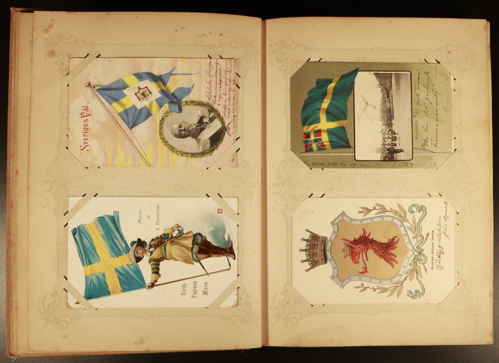 1902 Antique Swedish Brefkorts Postcard Album 146 Postcards & Photos Included