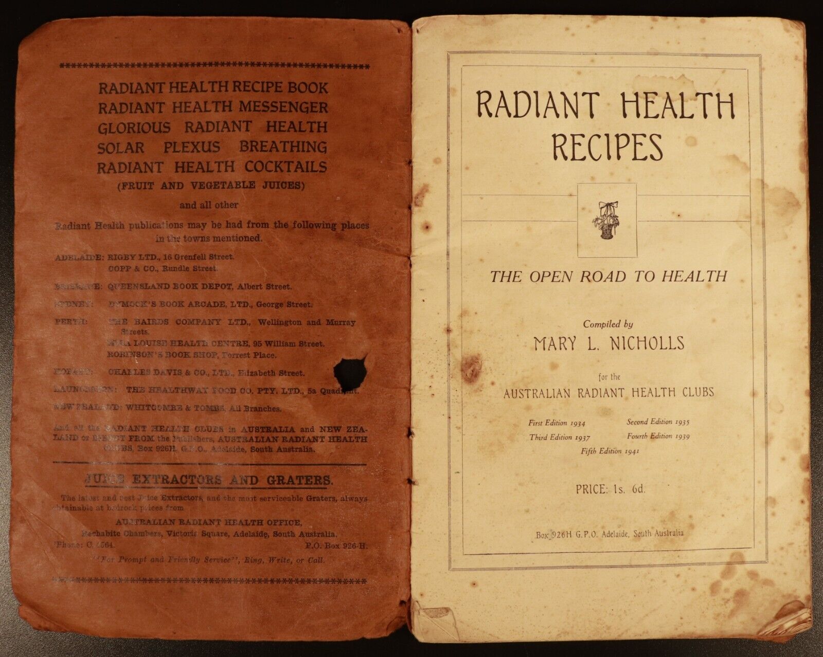 1941 Radiant Health Recipes Antique Australian Cook Book Mary L. Nicholls