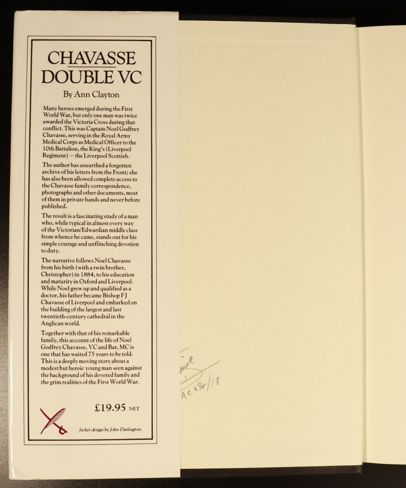 1992 Chavasse: Double VC by Ann Clayton British Military History Book 1st Signed