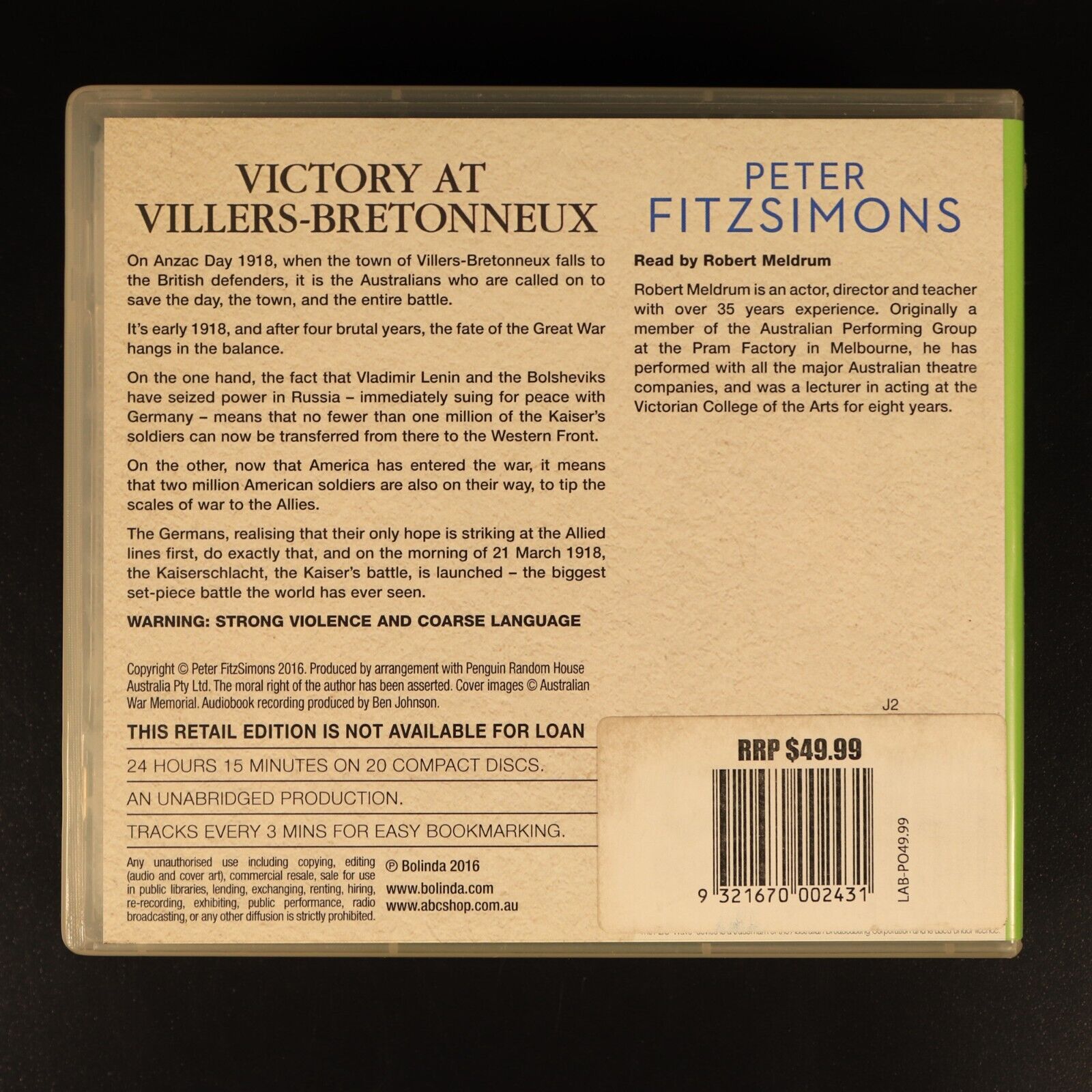 Victory At Villers-Bretonneux Fitzsimons Military History Book Audio CD Bolinda - 0