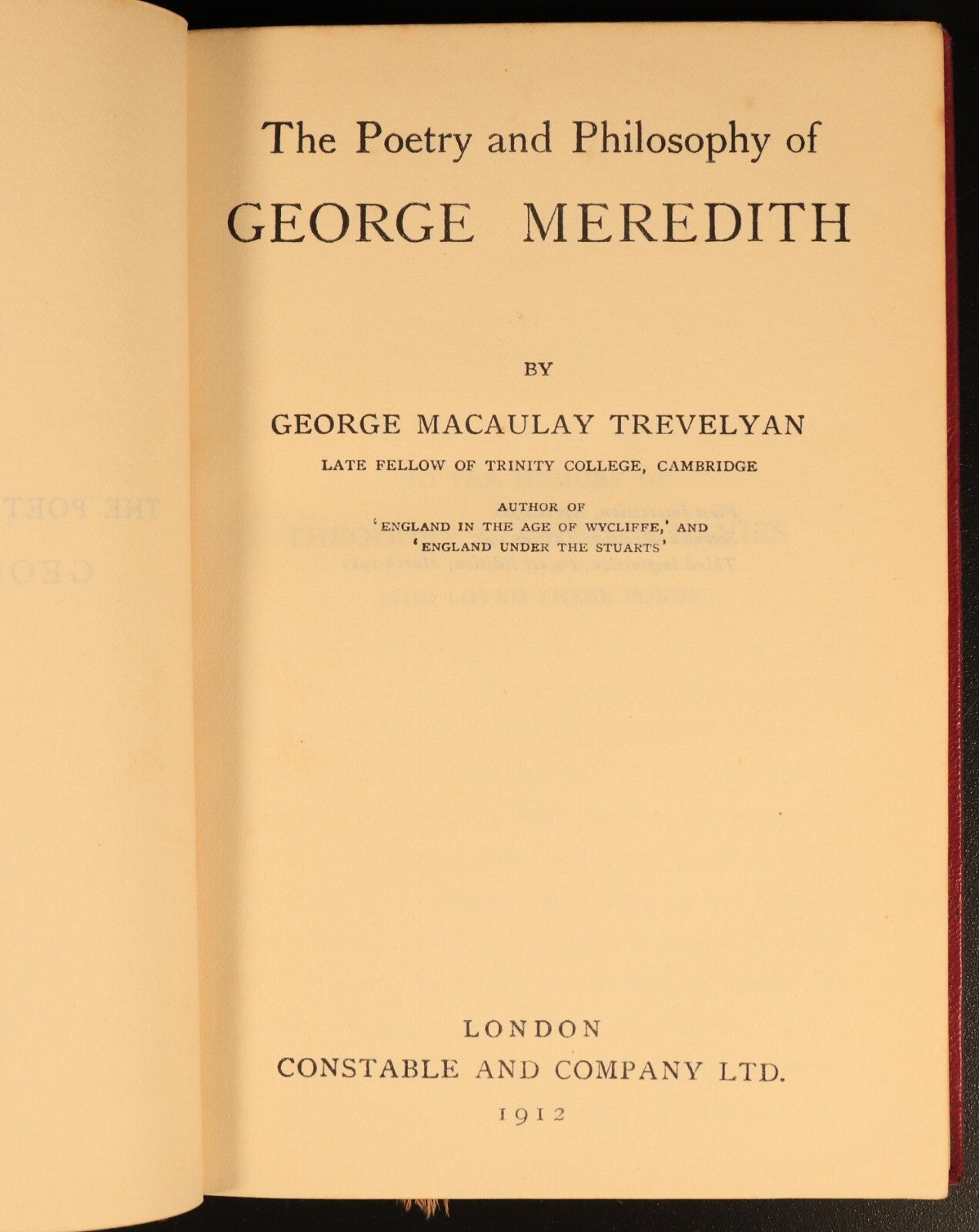 1912 The Poetry & Philosophy Of George Meredith by GM Trevelyan Antique Book