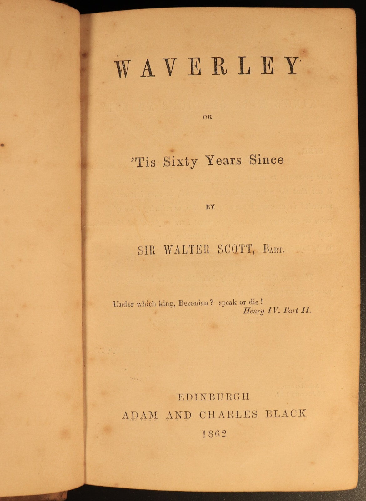 1862 Waverley or Sixty Years Since by Walter Scott Antique Fiction Book