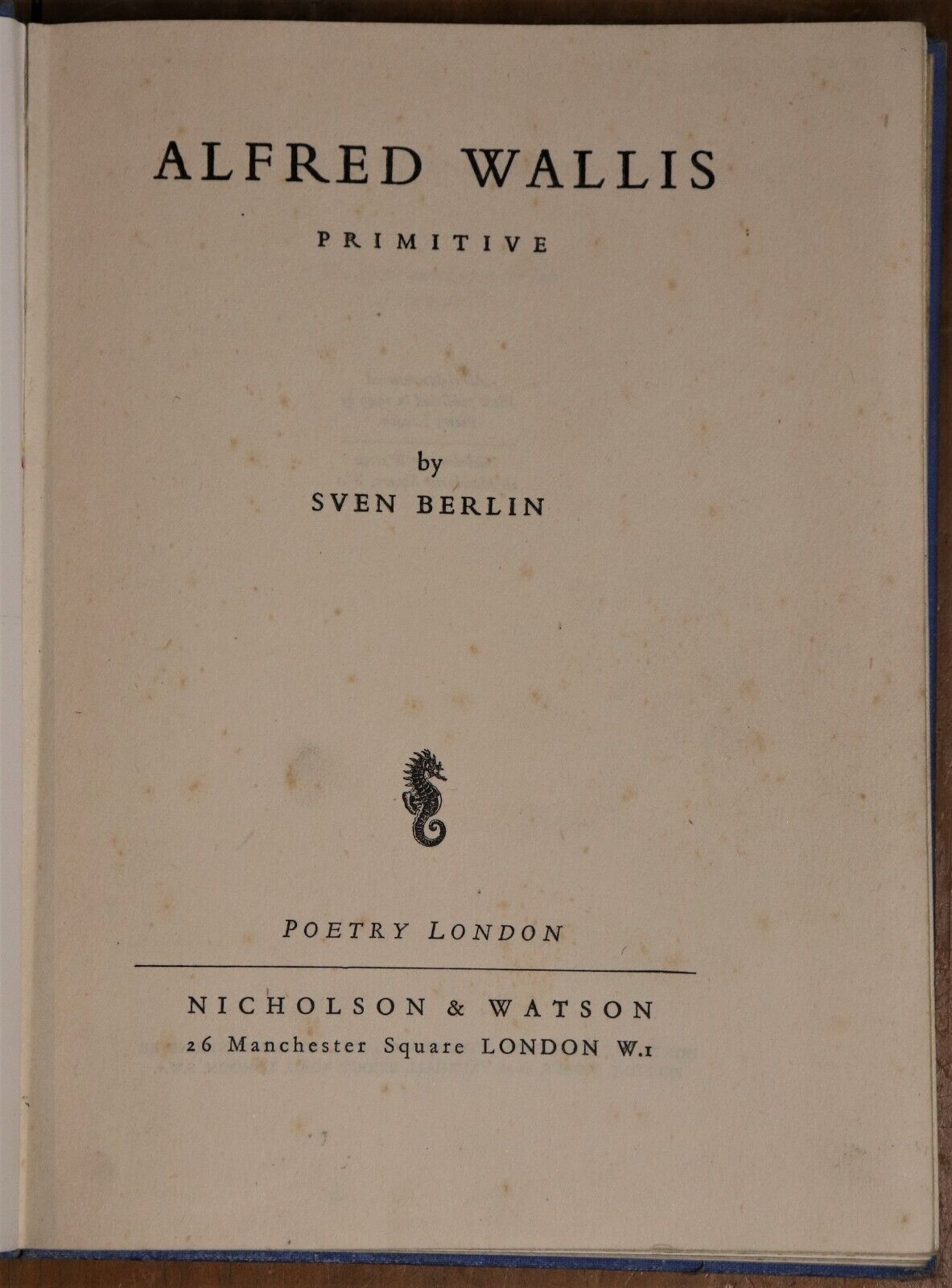 1949 Alfred Wallis Primitive by Sven Berlin English Artist Biography Book