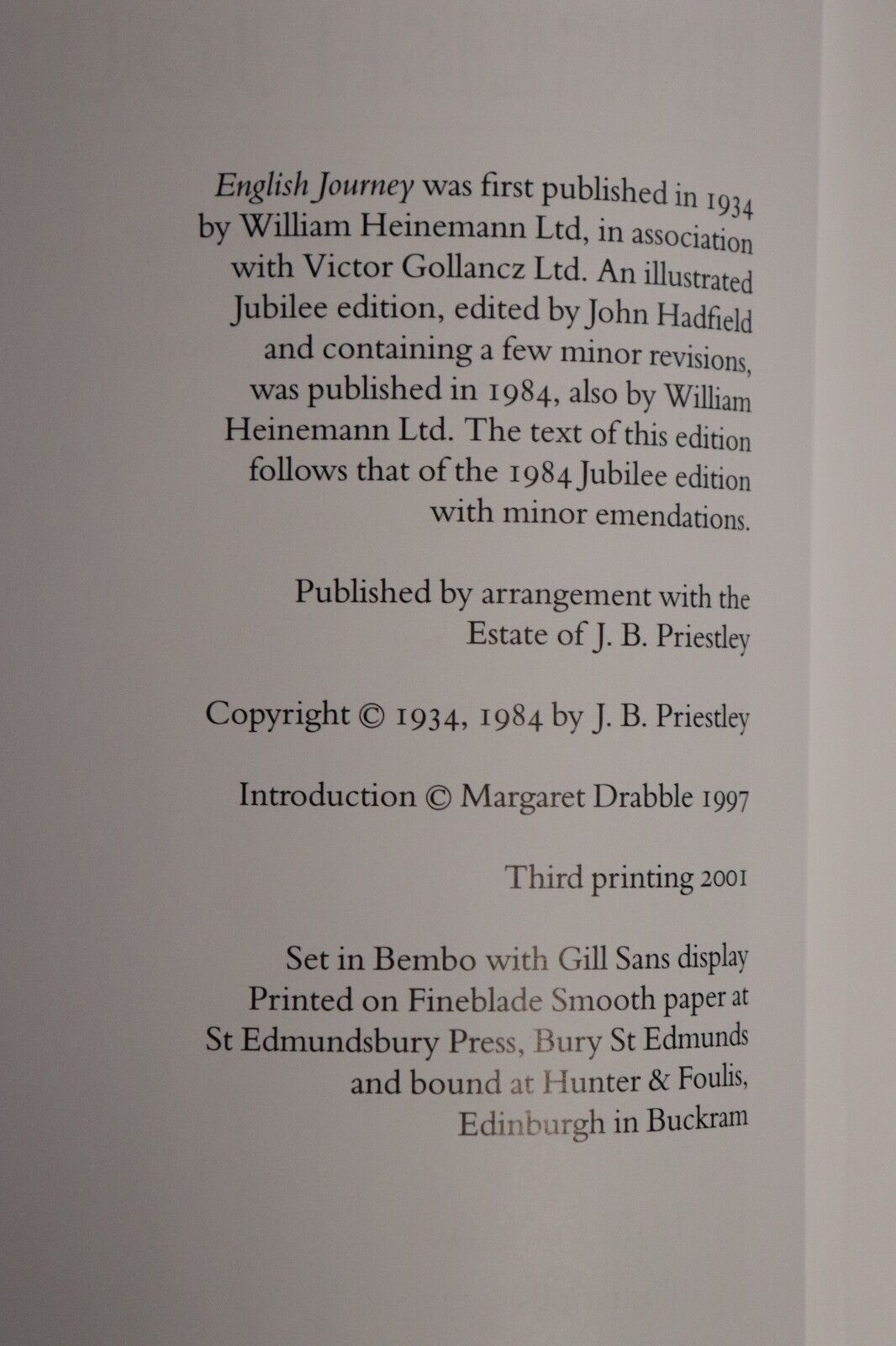 2001 English Journey by JB Priestley The Folio Society British History Book