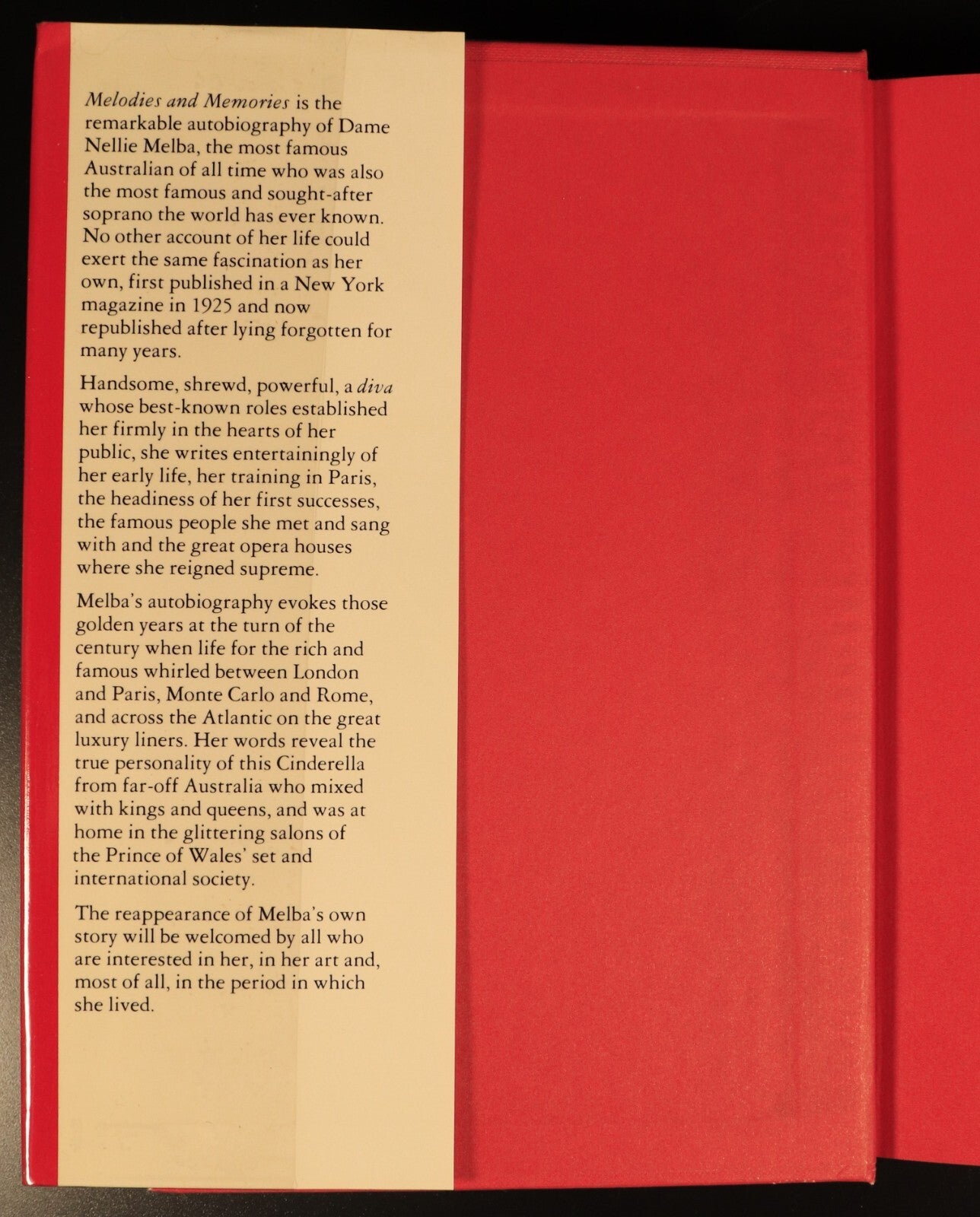 Melodies & Memories Dame Nellie Melba 1980 Australian Theatre Book Autobiography - 0