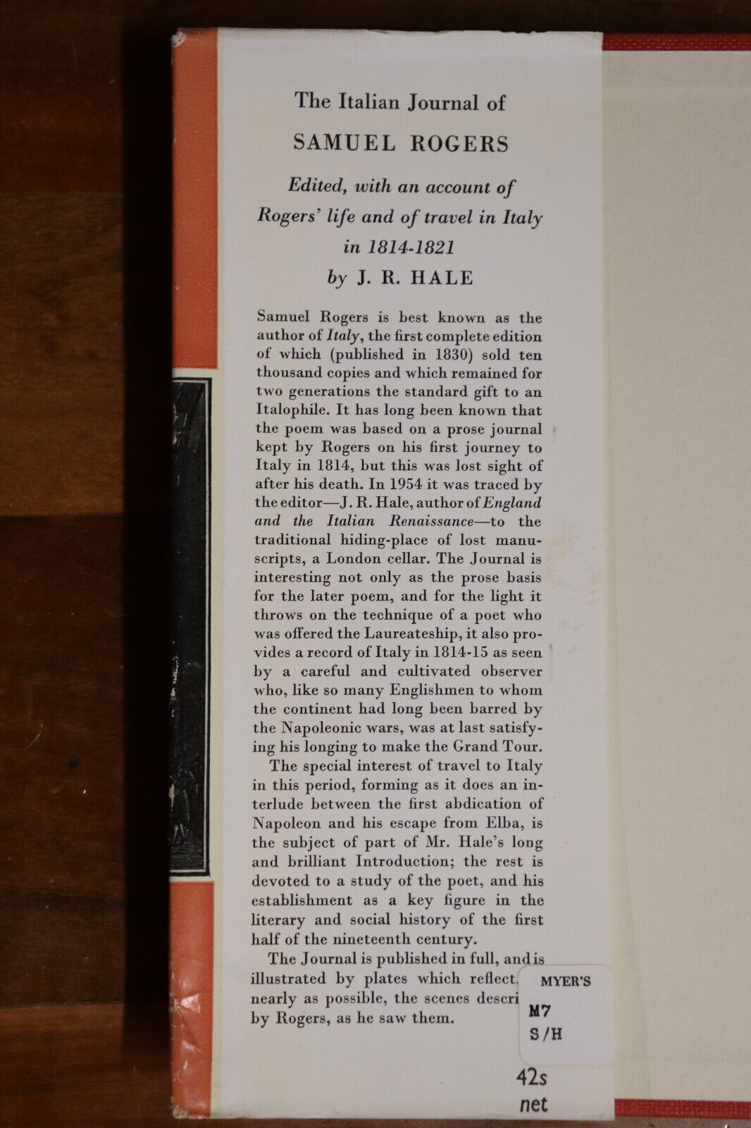 1956 The Italian Journal Of Samuel Rogers Vintage Poet Biography Book
