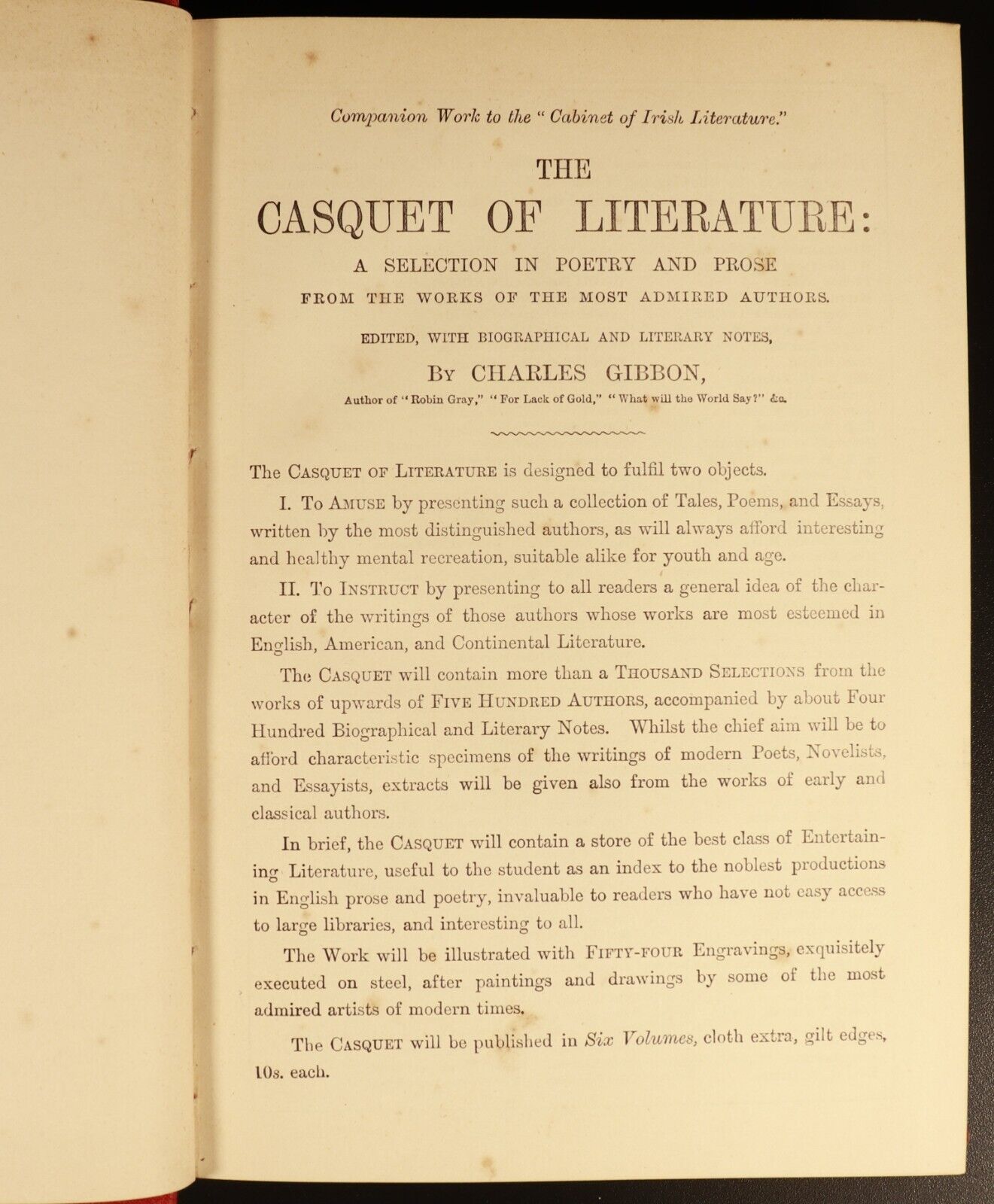 The Casquet Of Literature by Charles Gibbon 6vol c1877 Antique History Book Set