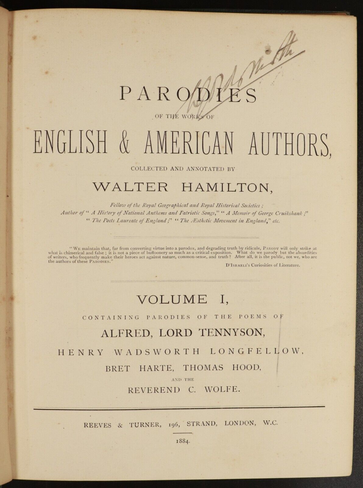 1884 4vol Parodies Of English & American Authors Antiquarian Literature Books