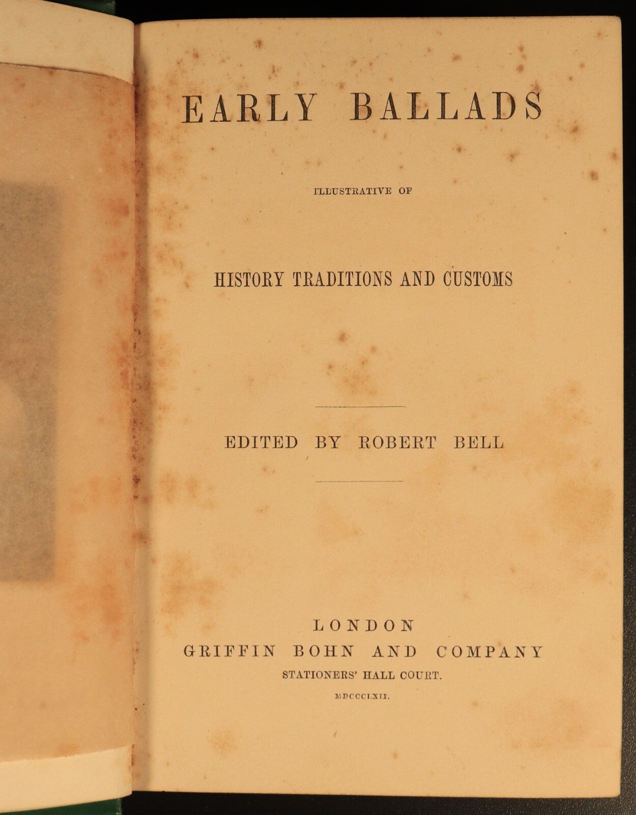 1862 Early Ballads Traditions & Customs Robert Bell Antique Music History Book