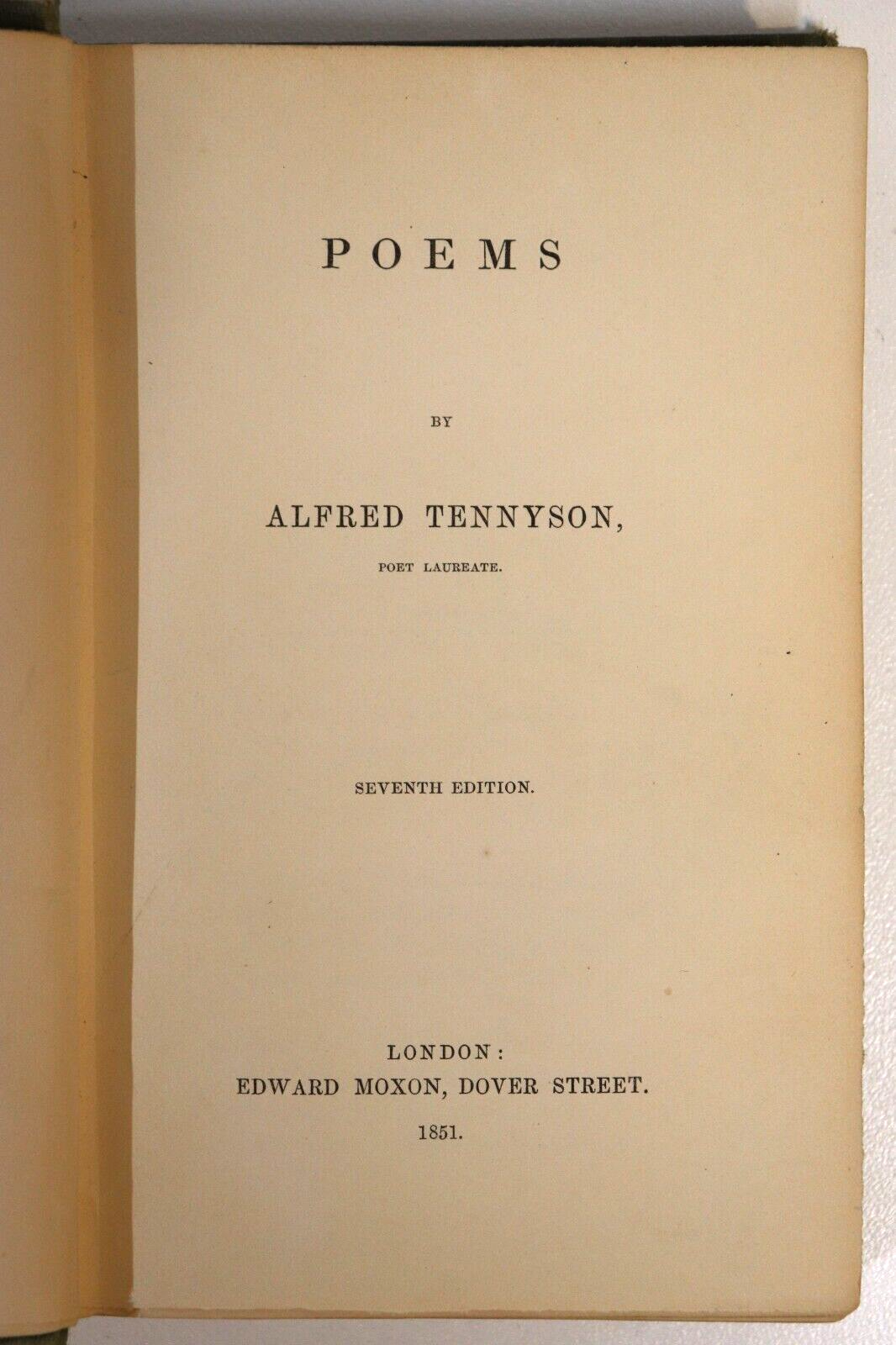 1851 Poems by Alfred Tennyson Antique British Poetry Book Edward Moxon 7th Ed