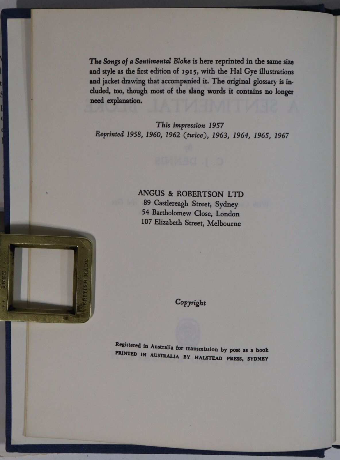 1967 Songs Of A Sentimental Bloke by CJ Dennis Australian Literature Book