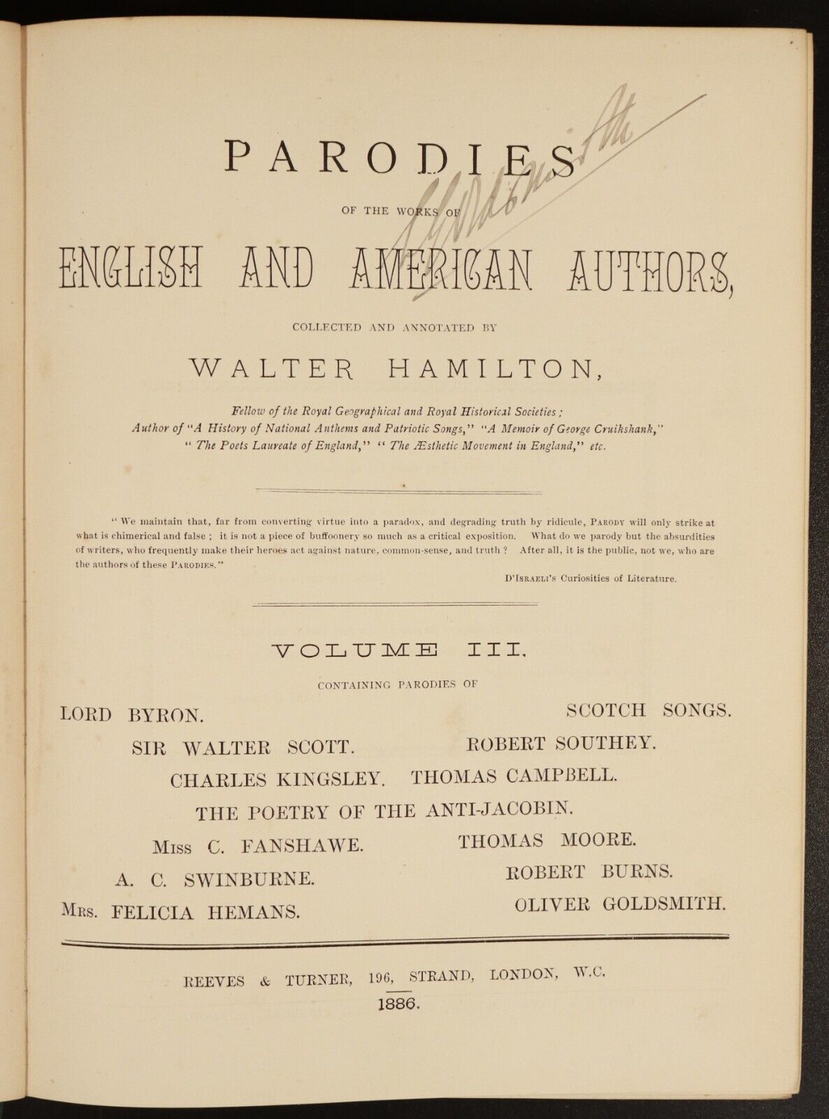 1884 4vol Parodies Of English & American Authors Antiquarian Literature Books