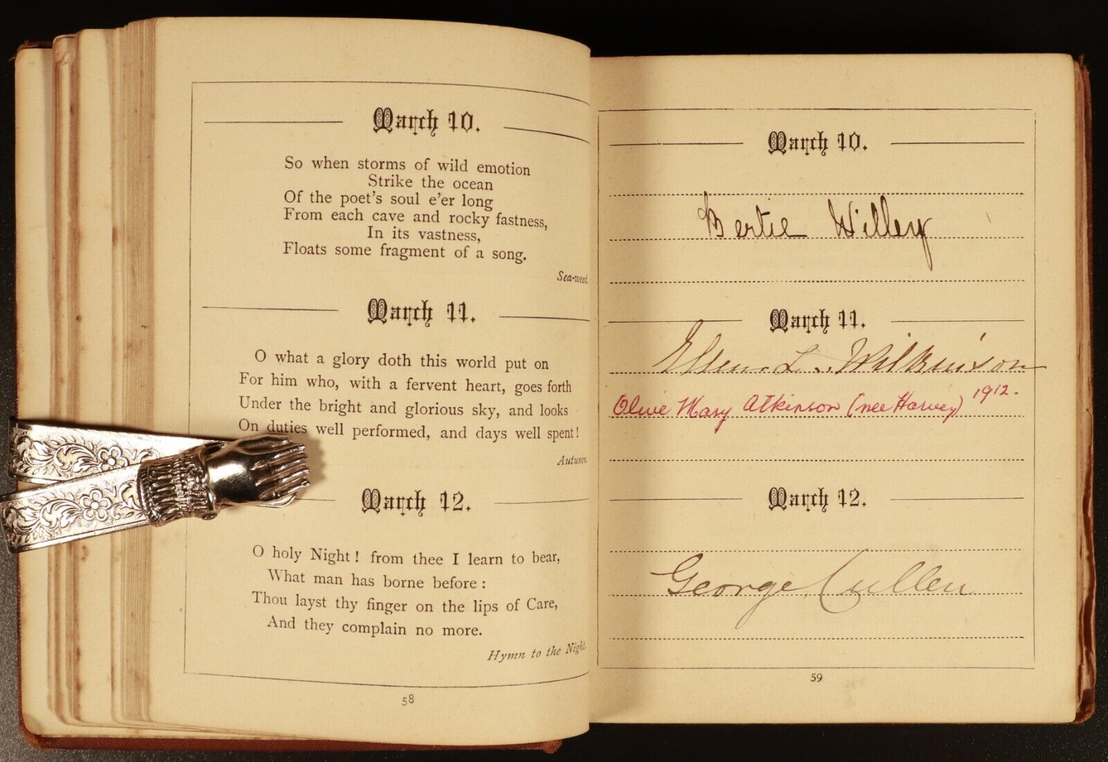 Longfellow's Illustrated Birthday Text Book c1880 Antiquarian Poetry Book