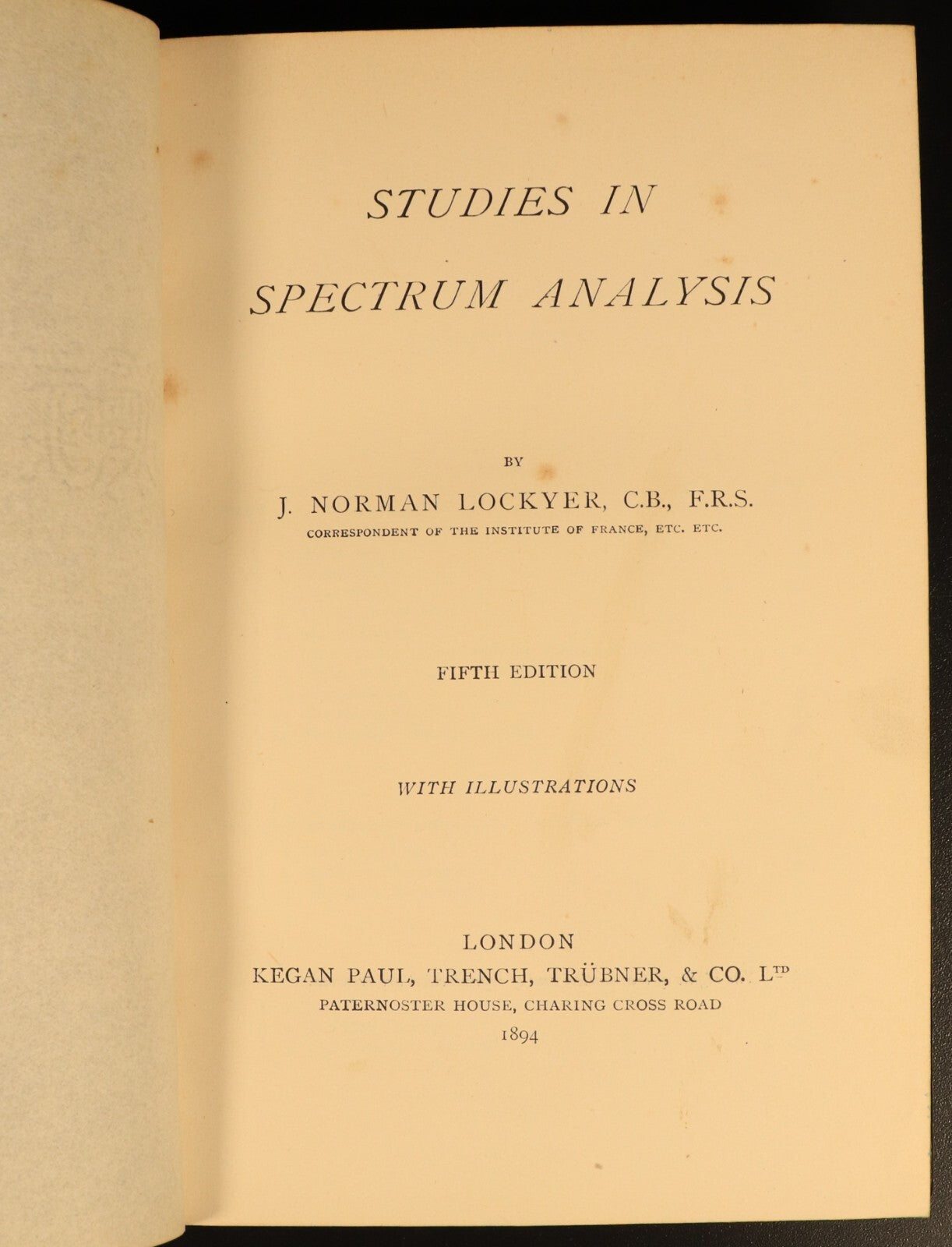1894 Studies In Spectrum Analysis by JN Lockyer Antique Science Reference Book