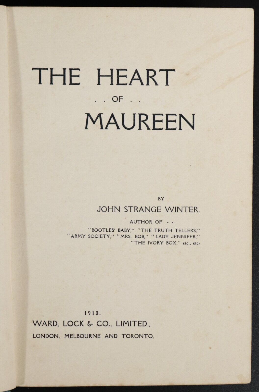 1910 The Heart Of Maureen by John Strange Winter Antique British Fiction Book - 0