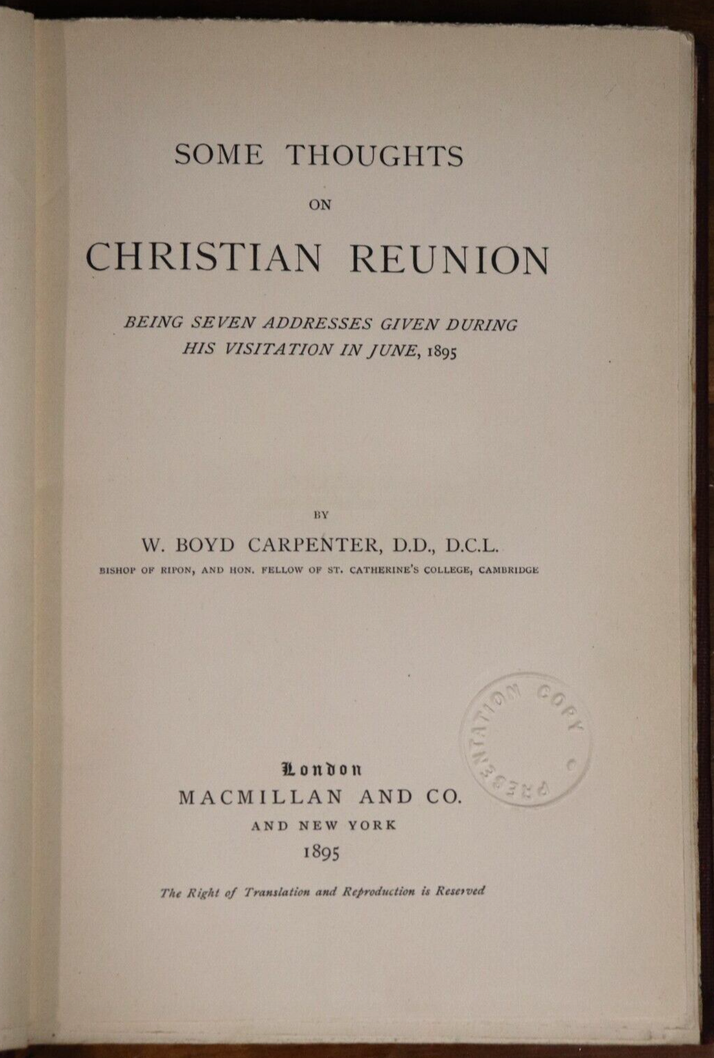 1895 Some Thoughts On Christian Reunion Antique British Theology Book