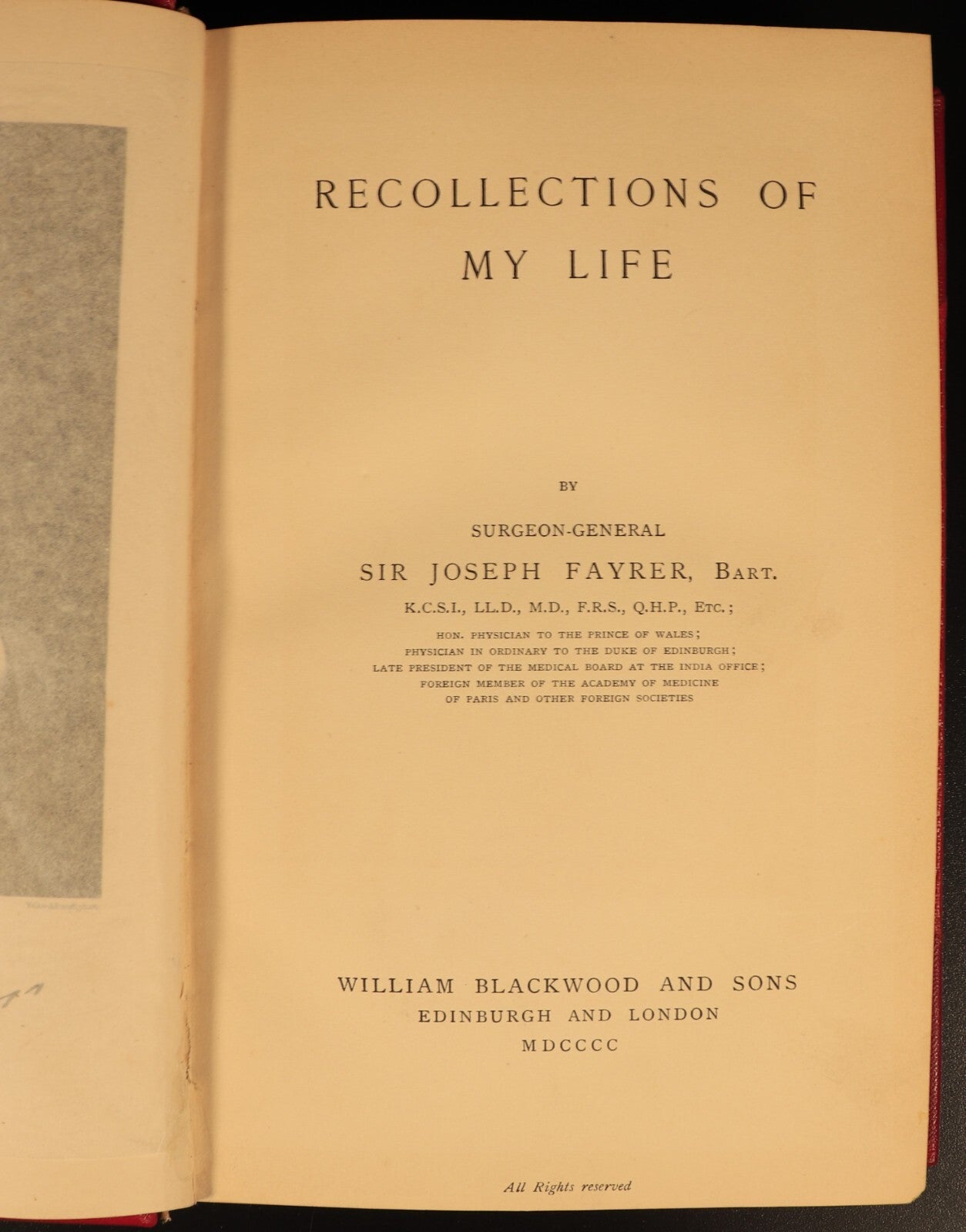 Recollections Of My Life Joseph Fayrer 1900 British India Antique History Book