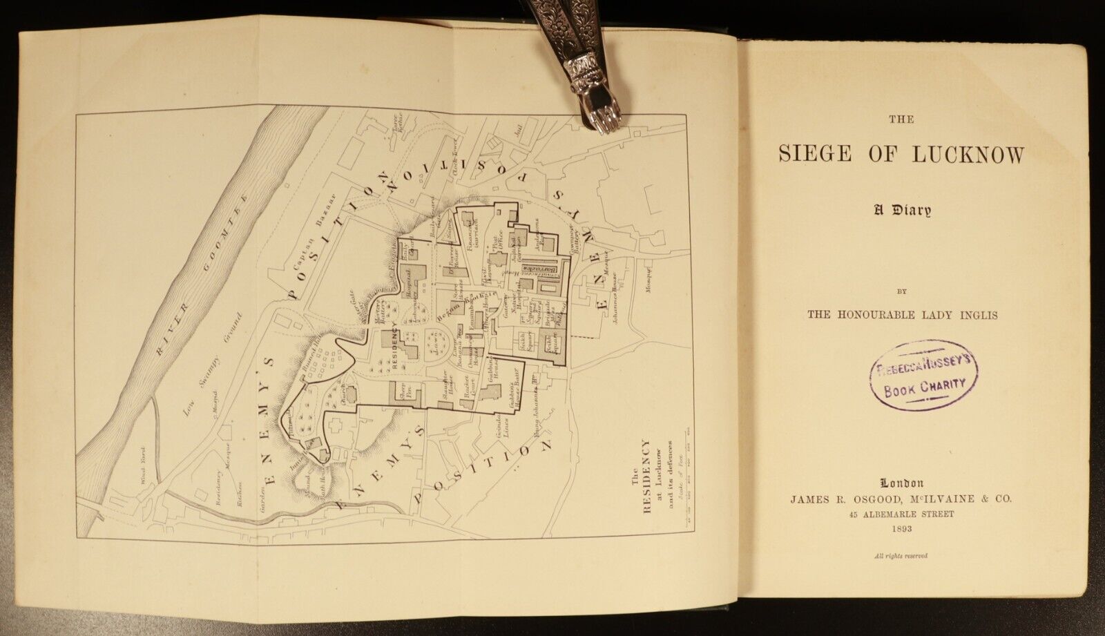 1893 Siege Of Lucknow Diary by Lady Inglis Antique British Military Book w/Map