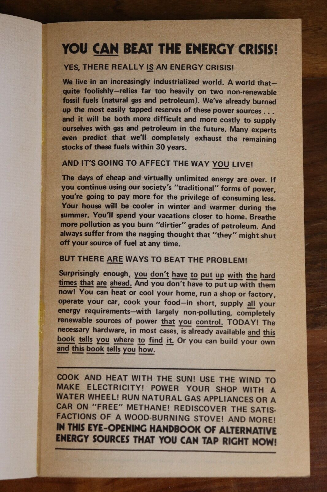 1974 Handbook Of Homemade Power Vintage Climate Change Energy Crisis Book