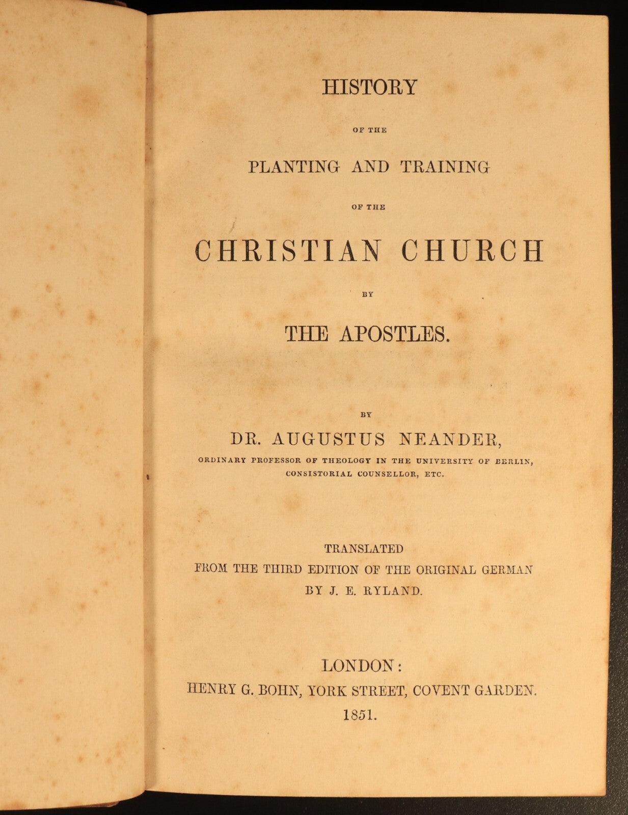 1851 History Of Christian Church Apostles by A. Neander Antique History Book