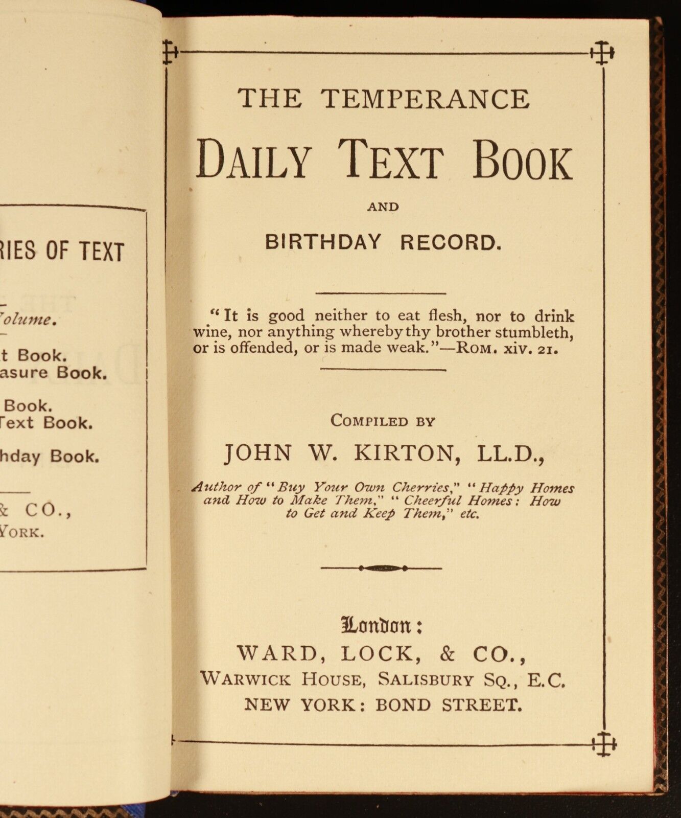 c1890 Kirton's Temperance Daily Text Book & Birthday Record Antiquarian Book