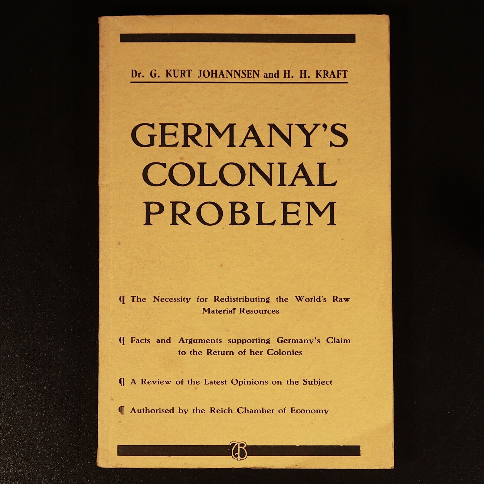 1937 Germany's Colonial Problem by Johannsen & Kraft Pre WW2 German History Book