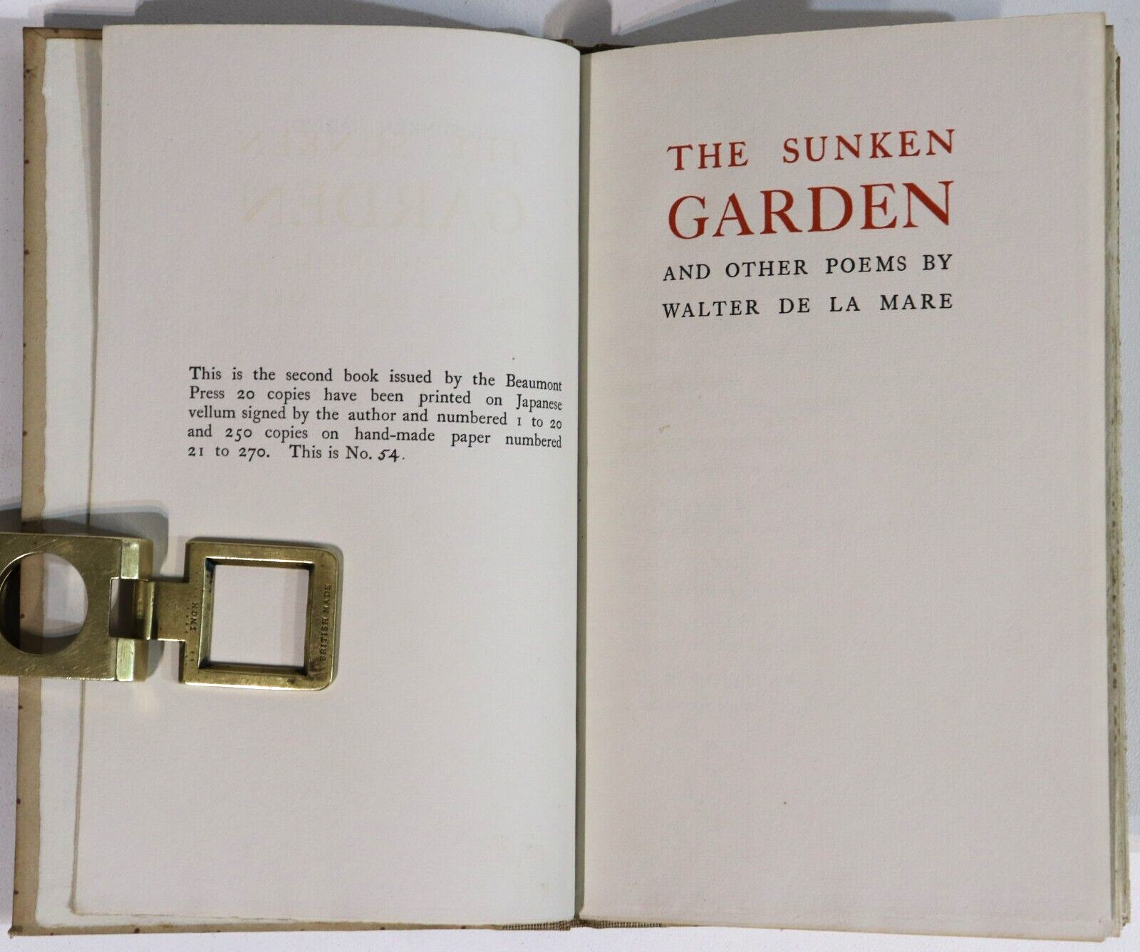 1917 The Sunken Garden by Walter De La Mare Ltd 1st Edition British Fiction Book