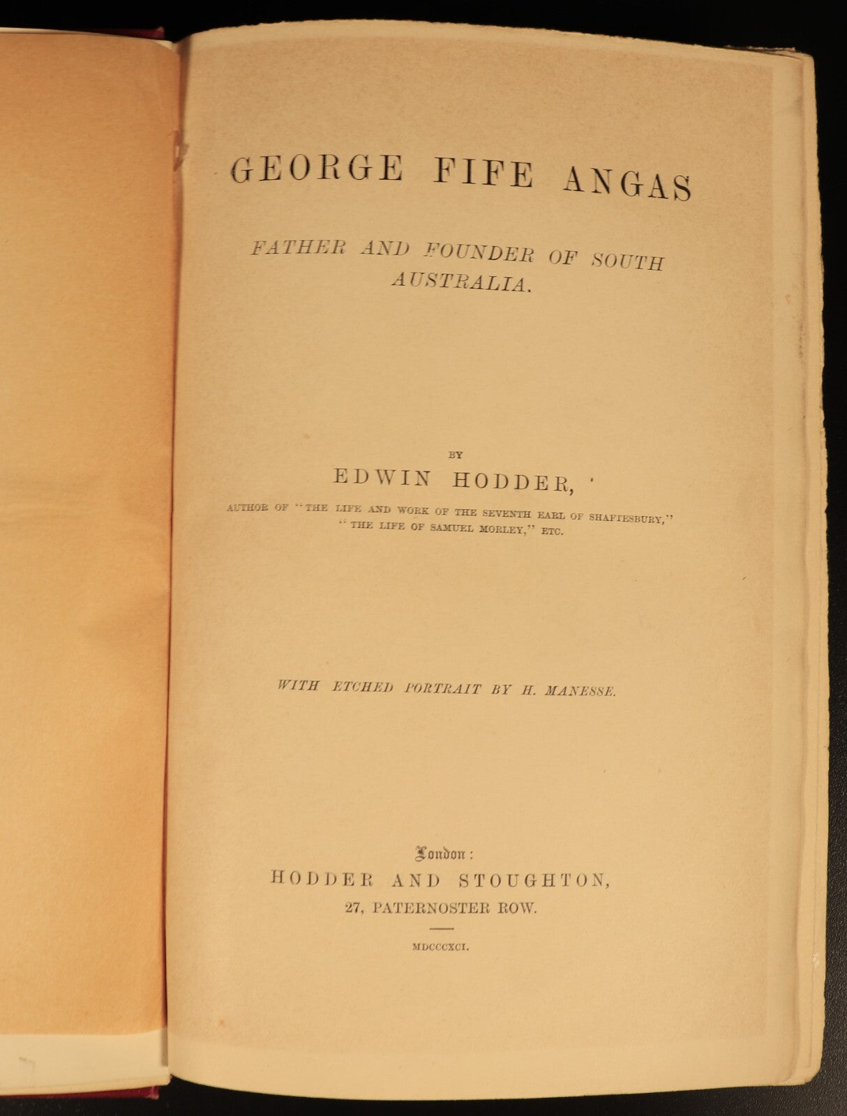 George Fife Angas Founder Of South Australia 1891 Antique History Book 1st Ed