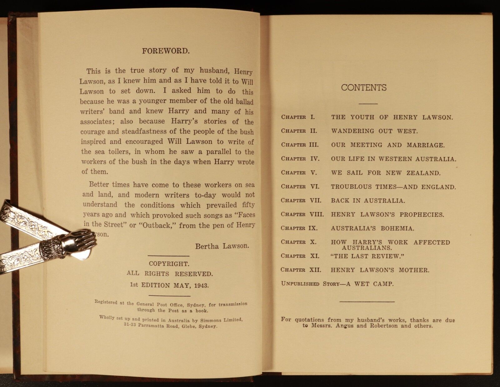 1943 My Henry Lawson by Bertha Lawson Antique Australian Biography History Book