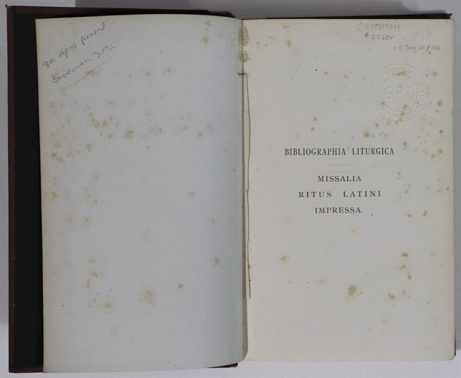 1886 Bibliographia Liturgica by W.H.I. Weale Theology Religious Reference Book