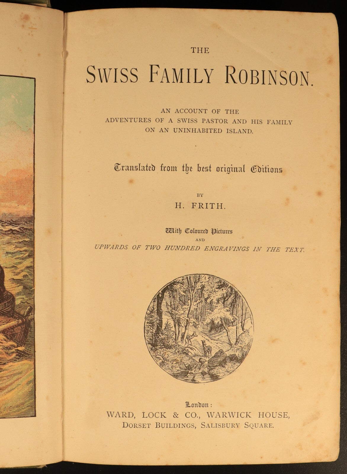 c1898 Swiss Family Robinson by H. Frith Antique Illustrated Fiction Book