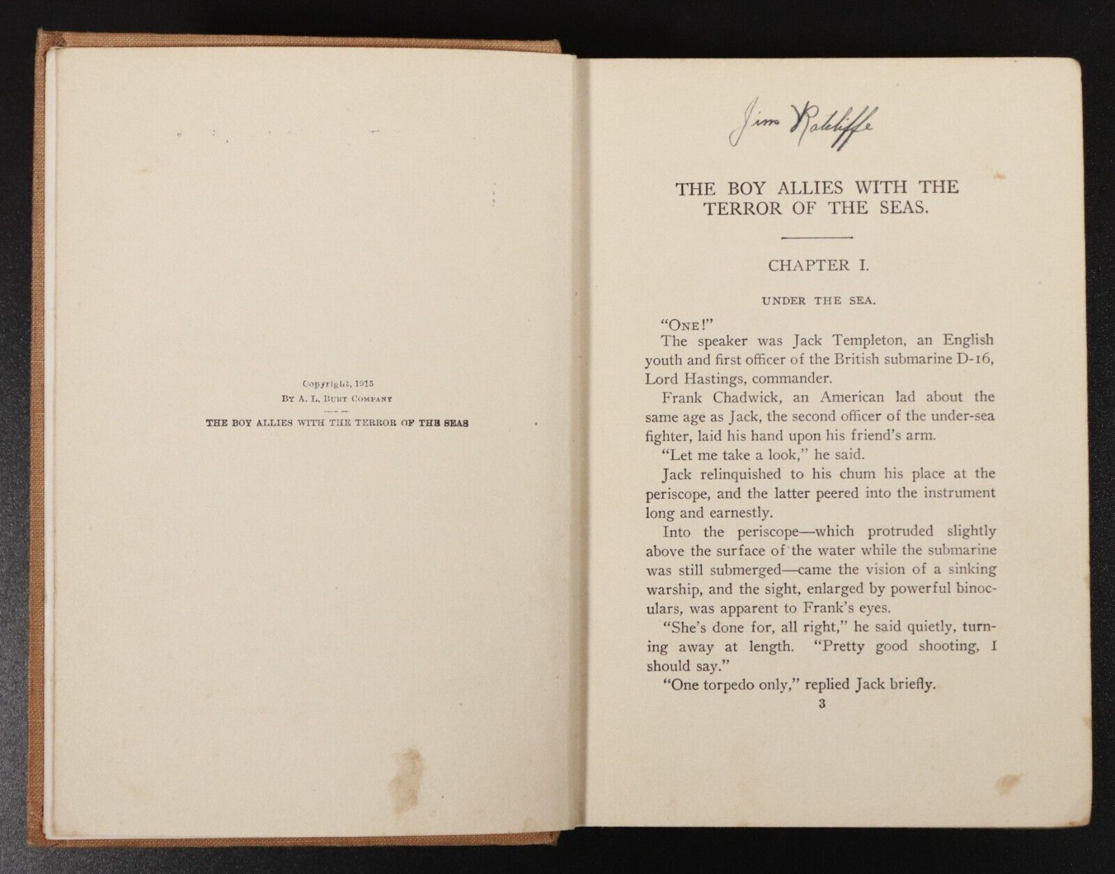 1915 The Boy Allies & Terror Of The Seas Antique Military Fiction Book WW1 Era