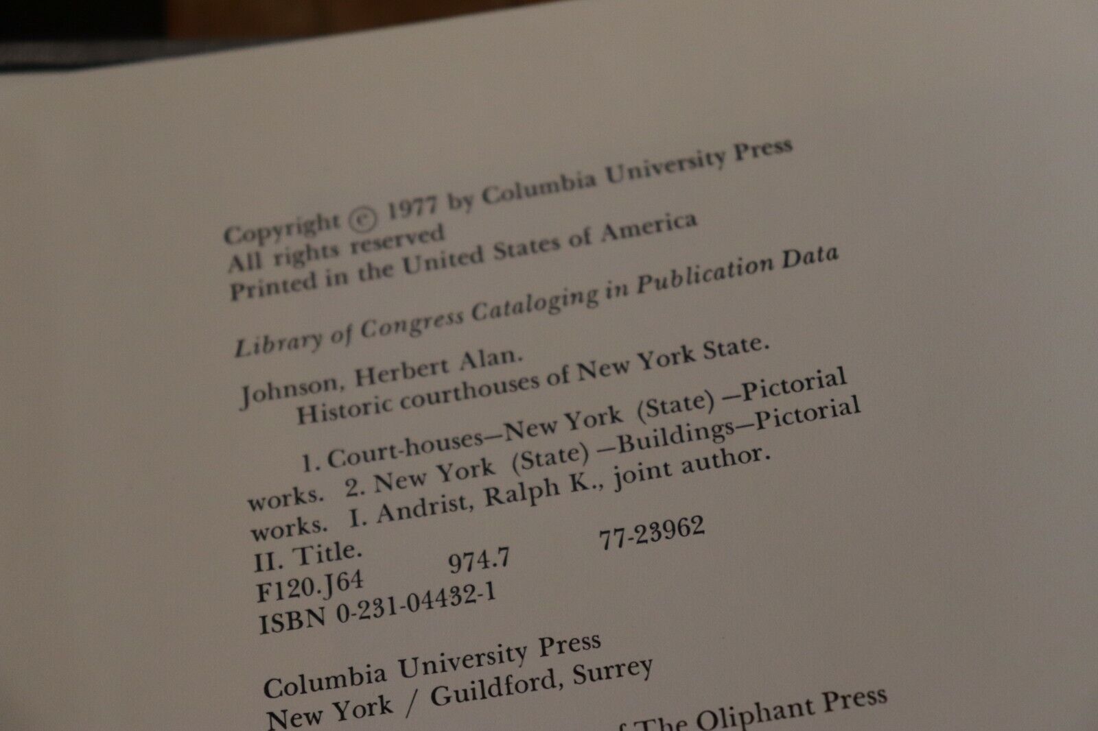 1977 Historic Courthouses of New York State 1st Edition Architecture Book