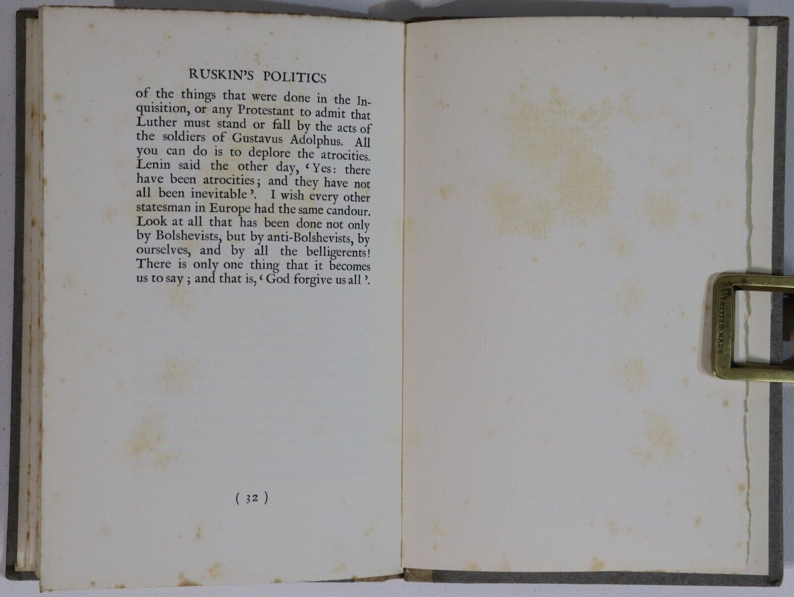 1921 Ruskin's Politics by Bernard Shaw 1st Edition British Politics Book