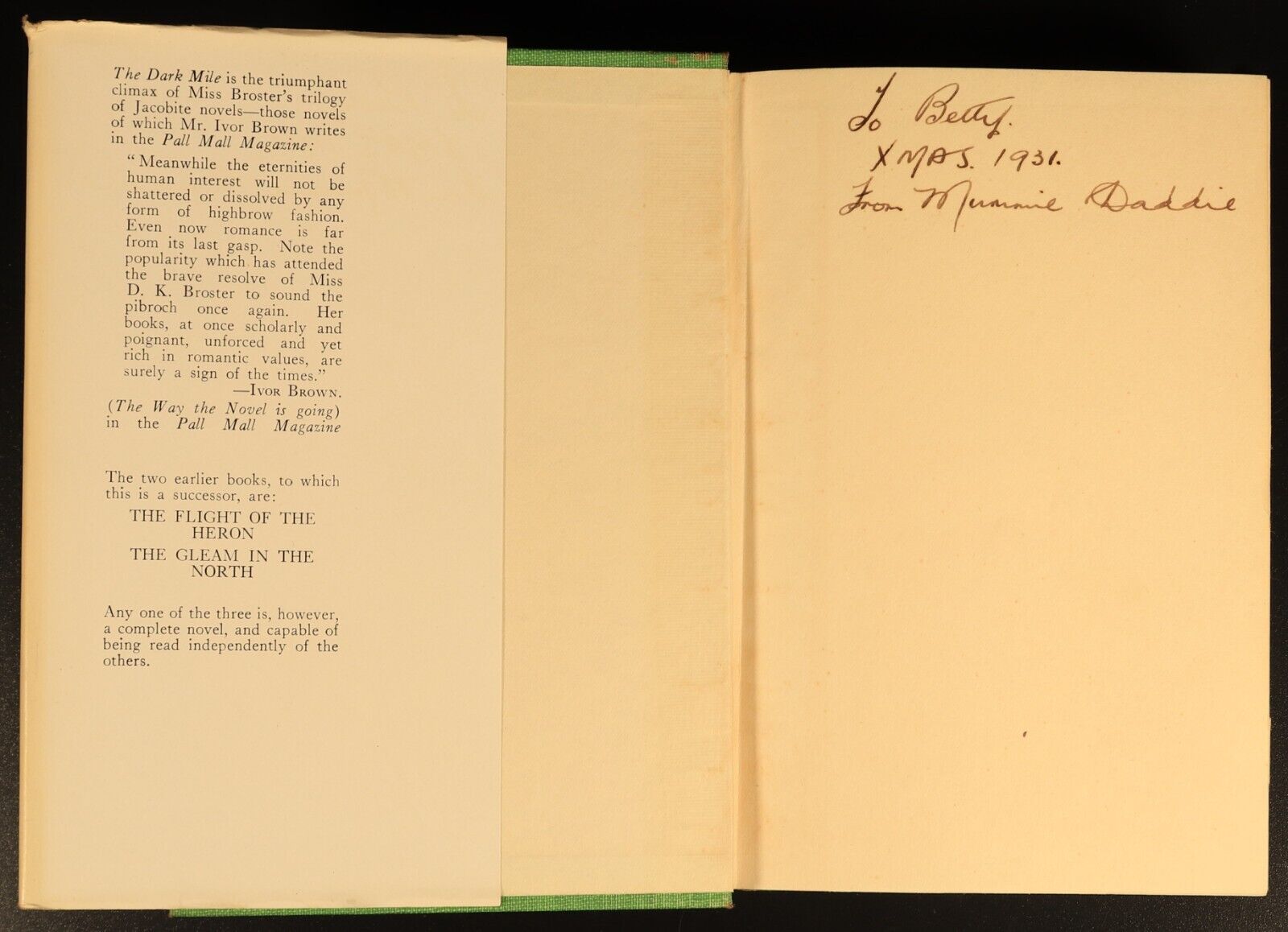 The Dark Mile by D.K. Broster 1930 Antique British Fiction Book Early Edition