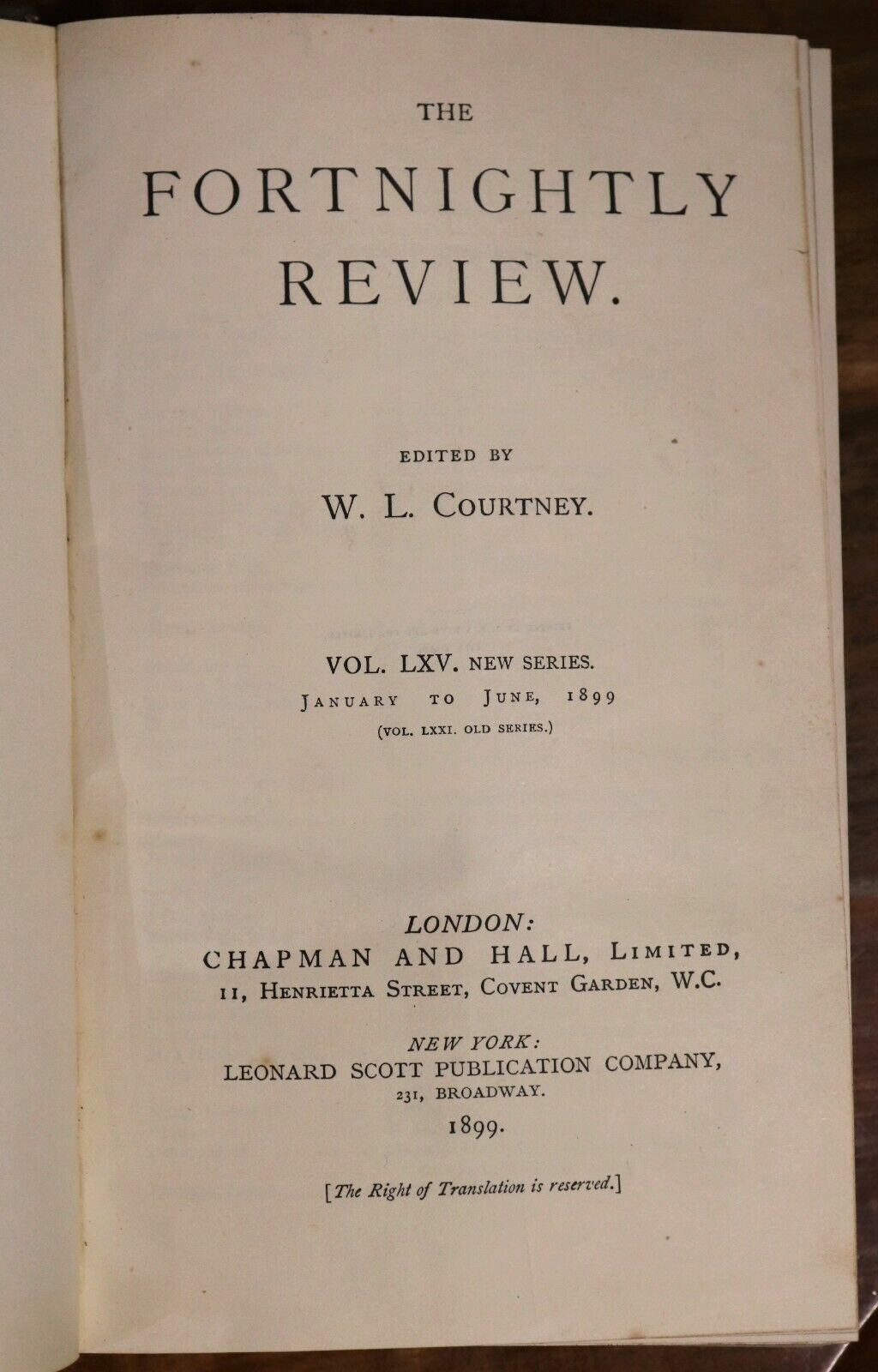 1899 The Fortnightly Review Vol LXV Antique British Societal History Book