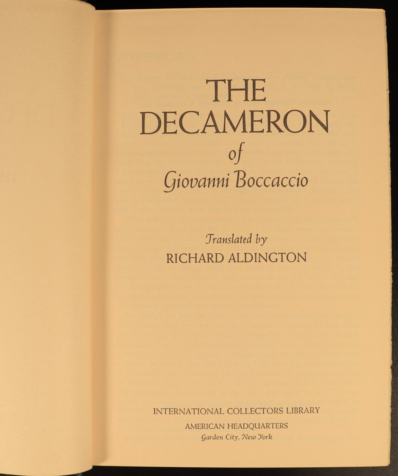 The Decameron of Giovanni Boccacci Italian Fiction Book Collectors Library